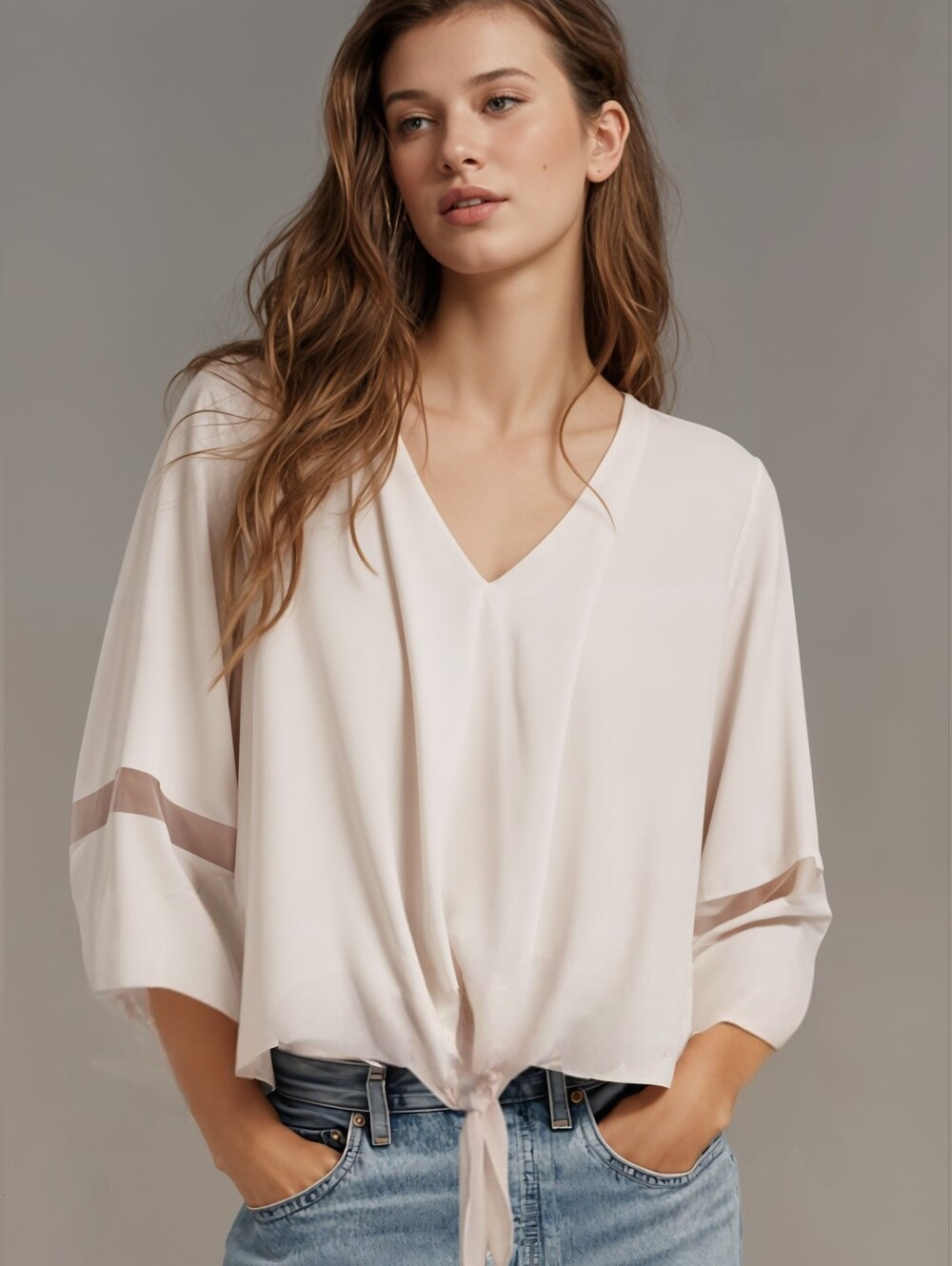 NWOT Maurices Light Blush Pink V-Neck Tie-Front Blouse